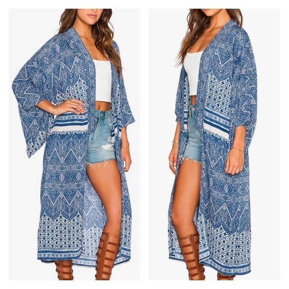 Auguste Long Flowy Duster‎ Kimono in Navy Wonder 4 - Picture 3 of 11